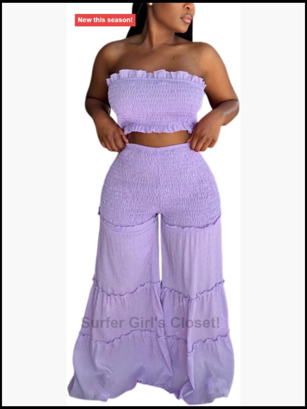 2-Piece Tube Top & Wide-Leg Pants Set, Smocked Strapless Summer Outfit